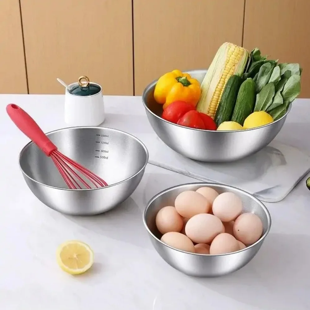 

3 шт. миска для приготовления выпечки и ткани из нержавеющей стали, прочная кухонная миска для смешивания с измерительными метками для выпечки и смешивания