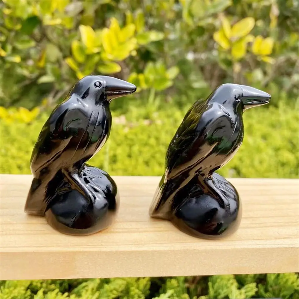 

Natural Black Obsidian Crow Carving Figurine Fashion Holiday Gift Quartz Carving Healing Home Decoration 1PCS