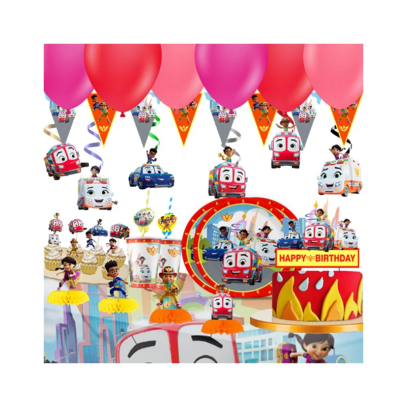 Firebuds Boys and Girls Birthday Banner Party Decorations Paper Tableware Cake Topper Latex Balloons Baby Shower Party Supplies