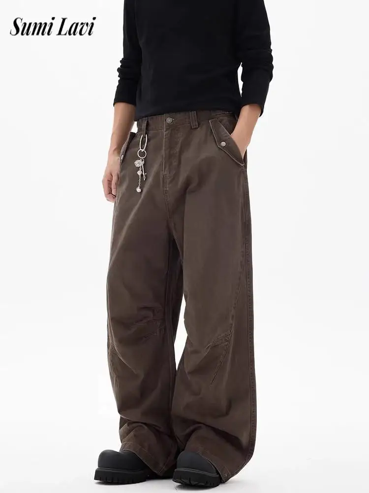 

Casual Mens Straight Jeans 2026 Spring Fall Fashionable Solid Color Loose Denim Pants Men Vintage Patchwork Jean Trousers