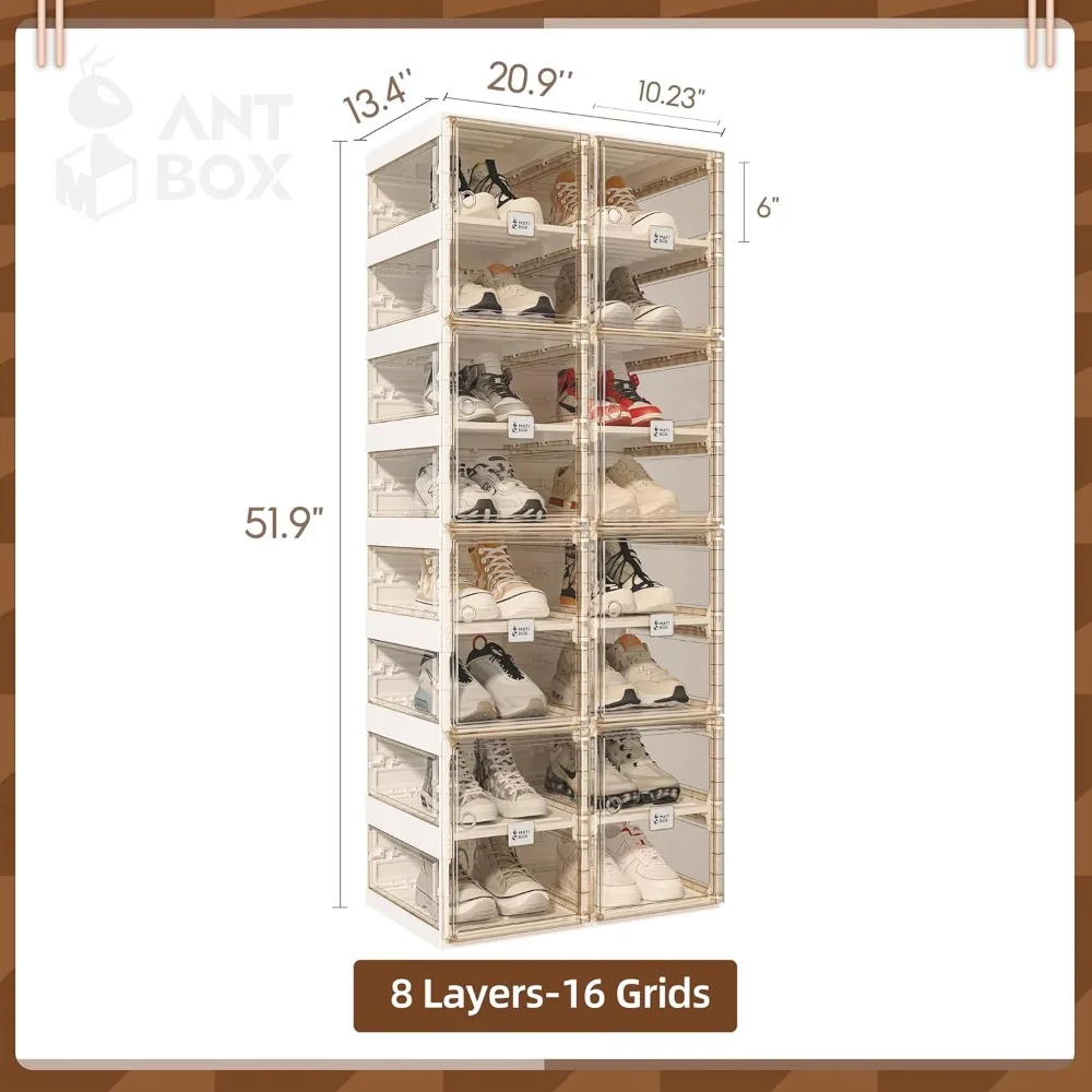 Foldable Plastic Shoe Organizer Rack for Closet and Entryway - Large, Sturdy, Stackable Storage Solution for Living Room