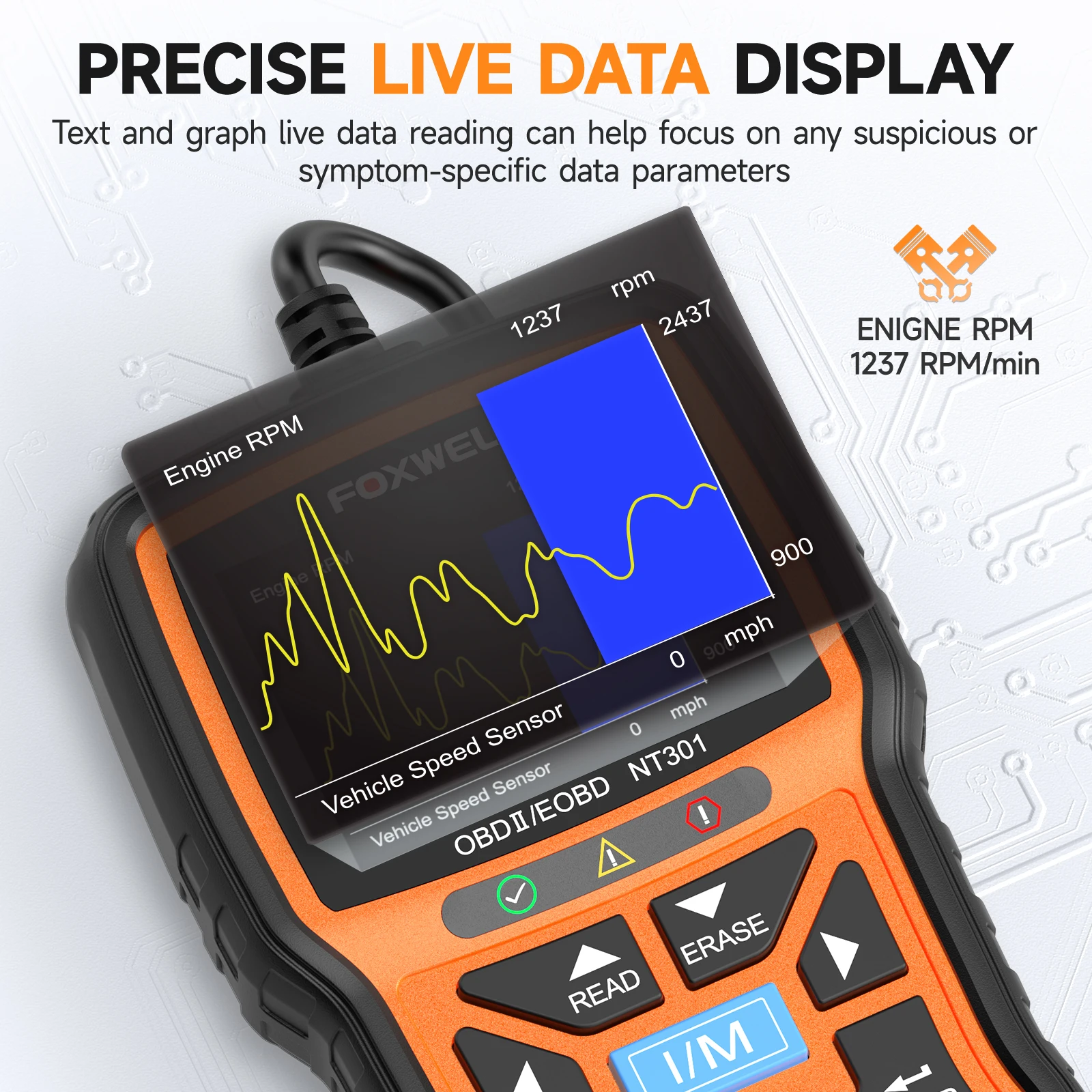 FOXWELL NT301 OBD2-Scanner für Live-Daten, professionelles Mechaniker-OBDII-Diagnosecode-Lesegerät für Check Engine Light I/M Readines – Detail 3