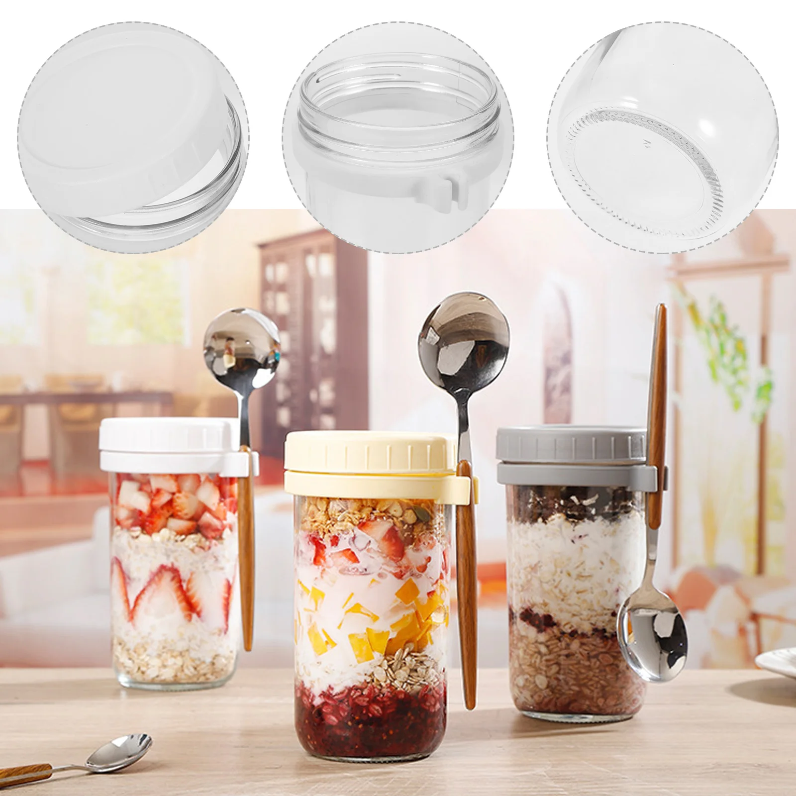 

2Pcs Oatmeal Breakfast Cup Set Food Grade Anti Slip Lid Compact Portable Travel White Container jars for oats overnight oat