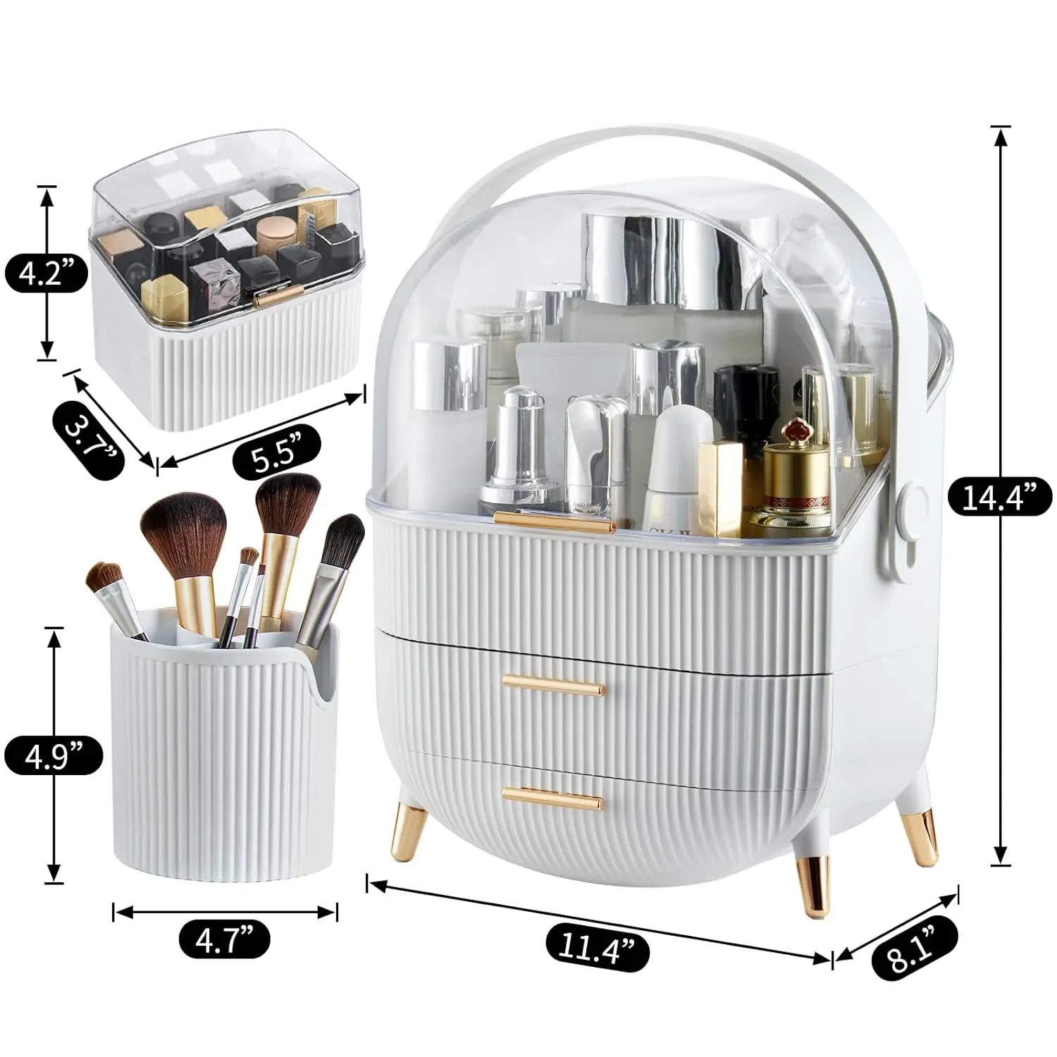 Makeup Storage Organizer,Cosmetics Display Case with Brush,Lipstick Organizer and Transparent Cover,SkinCare Organizers