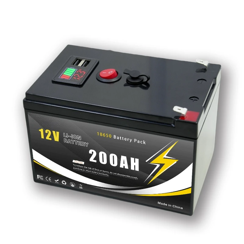 12V 150/180/200Ah Rechargeable Li-ion Battery Pack with Dual USB Output & LED Display Portable 18650 Power Bank for Solar Panel