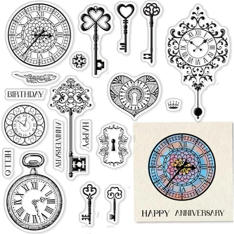 1PC Kluczowy przezroczysty znaczek do tworzenia kart Dekoracja Scrapbooking Materiały eksploatacyjne Zegar Przezroczyste znaczki Zegarki kieszonkowe Przezroczyste gumowe znaczki