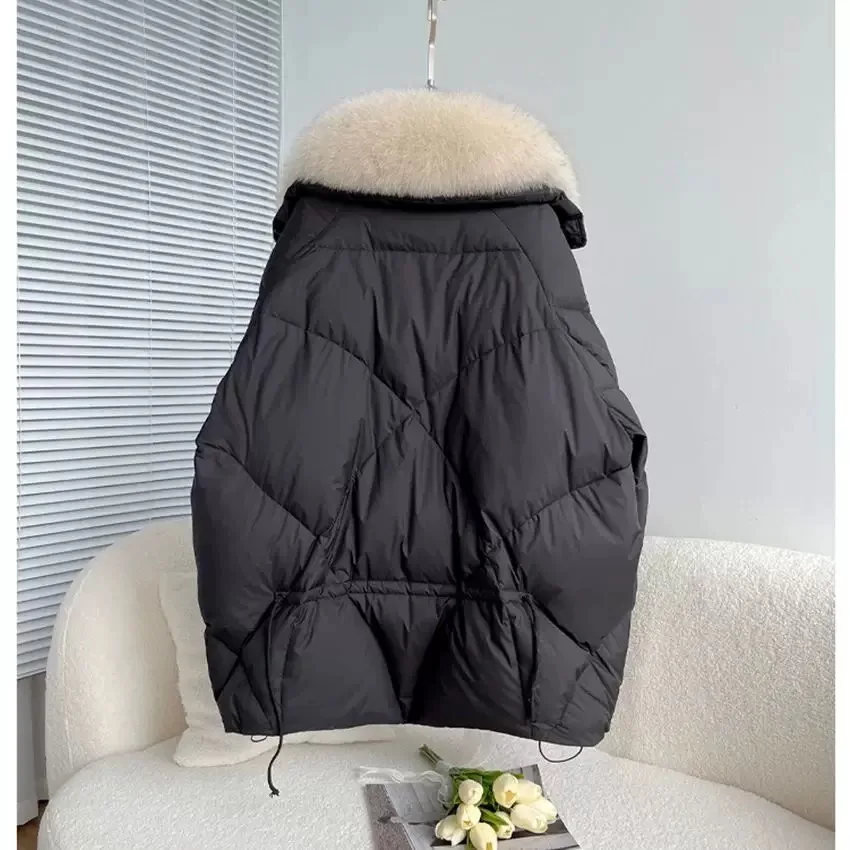 Winter Thickened  Fur Collar down Jacket Women's Mid-Length Loose Fashionable Korean Style Commute Windbreaker Coat