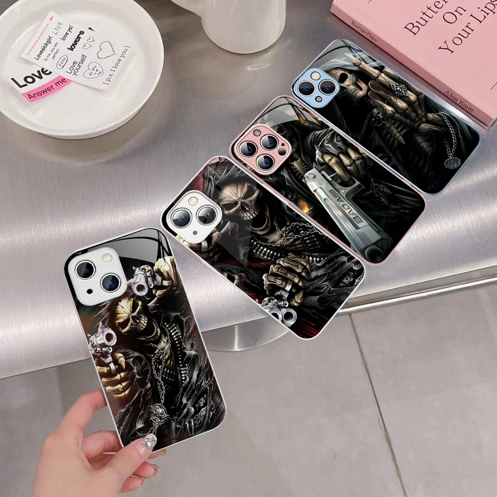 

Grim Reaper Skull Skeleton Phone Case Tempered Glass For Iphone 14 13 12 11 Pro Mini XS MAX 14Plus X XS XR Cover