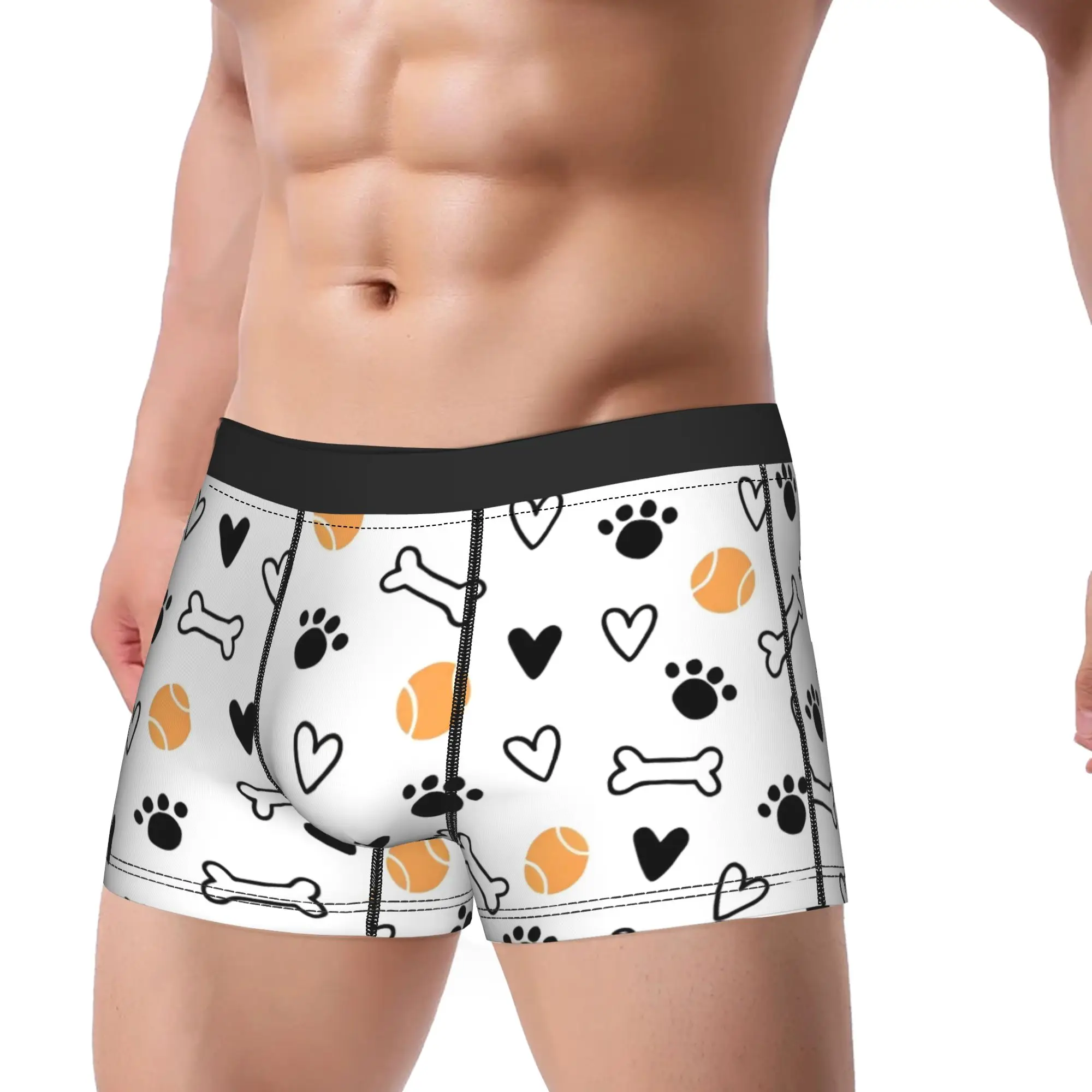 Paw Bone Pattern Heart Ball Men Underwear Animal Lover Boxer Briefs Shorts Panties Polyester Underpants for Male Plus Size
