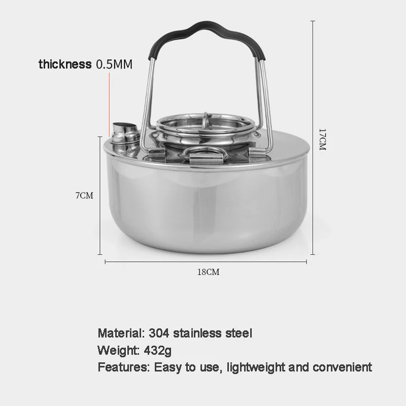 304 Stainless Steel Double Handle Kettle Teapot Outdoor Portable Camping Boiling Teapot