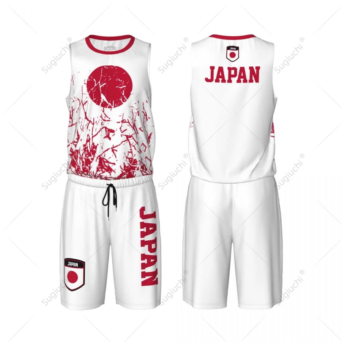 Japan Flag Grain Men Basketball Set Shirt & Pants Sleeveless