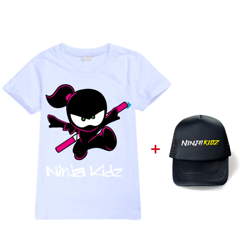 New Summer Ninja Kidz Game T Shirt Children Casual Cartoon 3D T-shirt For Boys Girls Kids Clothing Unisex Short Sleeves+sun hat