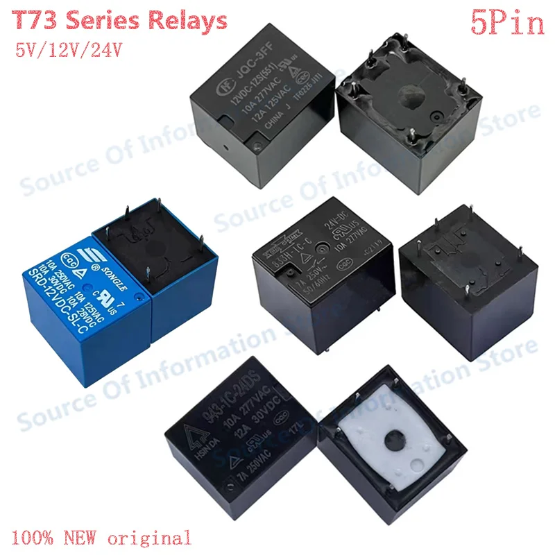 

10Pcs T73 Relay Series Electronic Components 5V 12V 24VDC 5Pin SRD/HF3FF/943/833H/HRS4H/HK3FF for Electrical Engineering