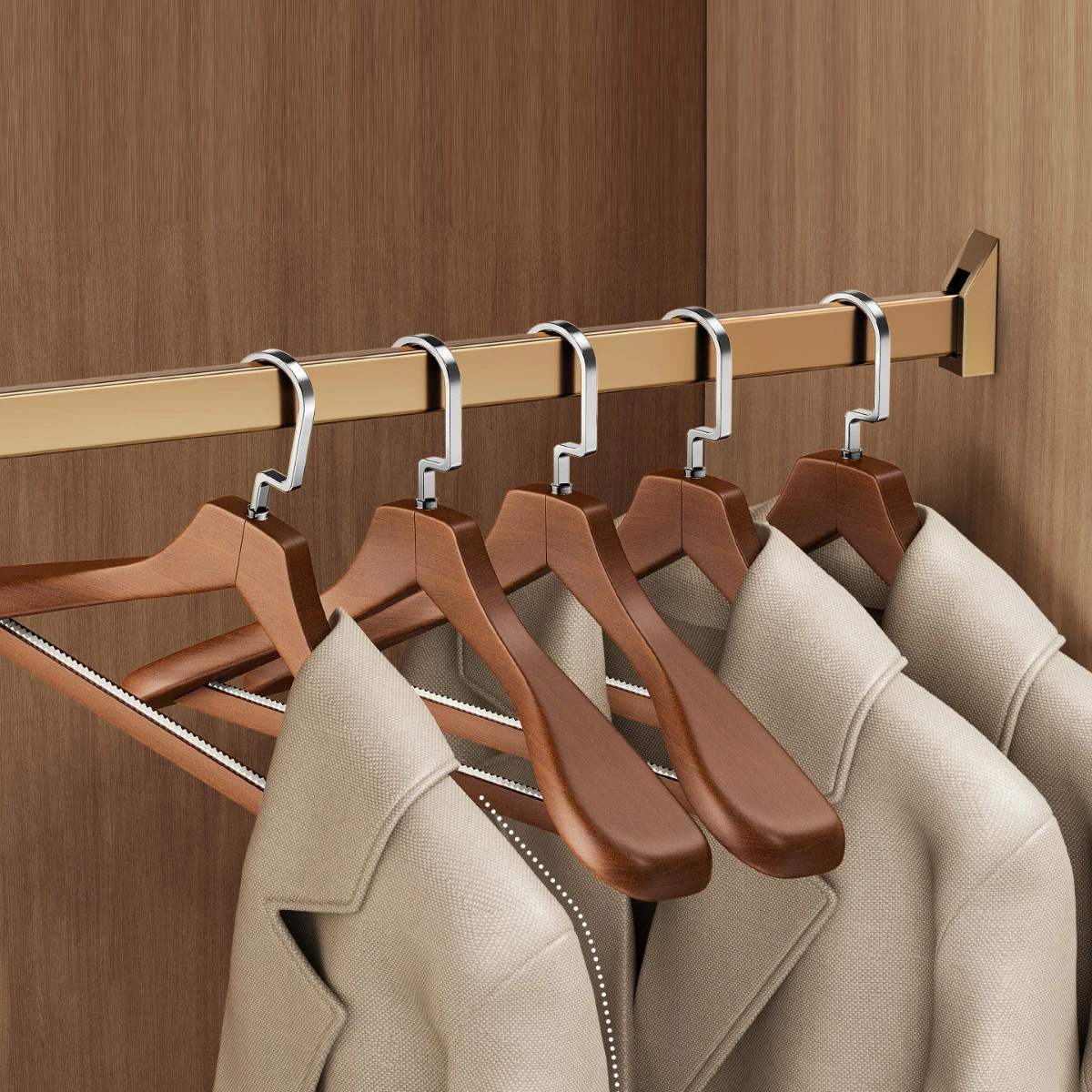 5Pcs/lot Coat Hanger Solid Wood Suit Hanger Wide Shoulder Design Non Slip Pants Bar Hook for Jacket Skirt Sweater Pants Bedroom