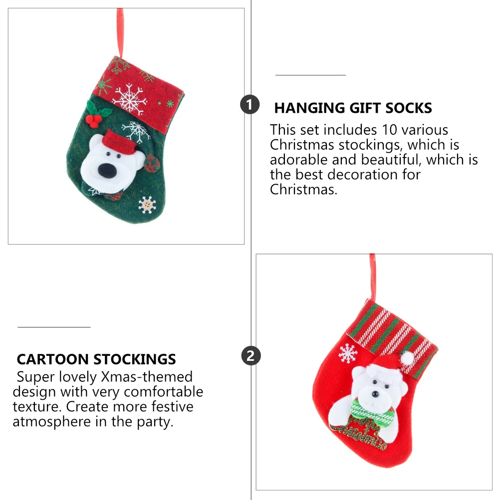 

10Pcs Xmas Hanging Pendant Cute Christmas Gift Stocking for Decorative Socks Holiday Party Home Garden Use