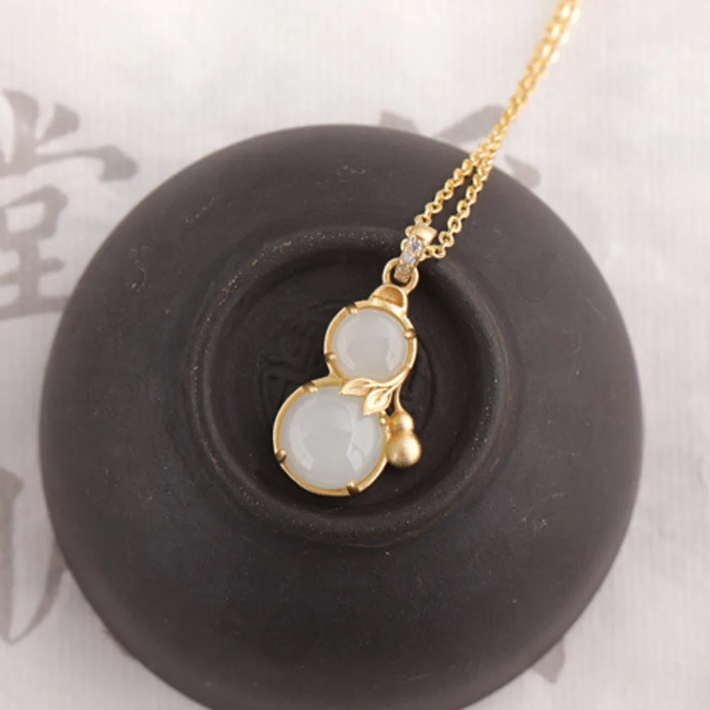 

Кулон из чистого серебра 925 пробы в новом китайском стиле, ретро, с эмалью и нефритом, маленький нефритовый кулон для Ханьфу