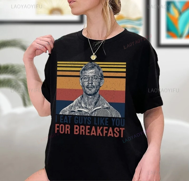 أنا أكل الرجال مثلك للإفطار جيفري دامر هالوين تي شيرت عادية موضة فضفاضة المرأة الشارع الشهير الهيب هوب تي شيرت رجالي