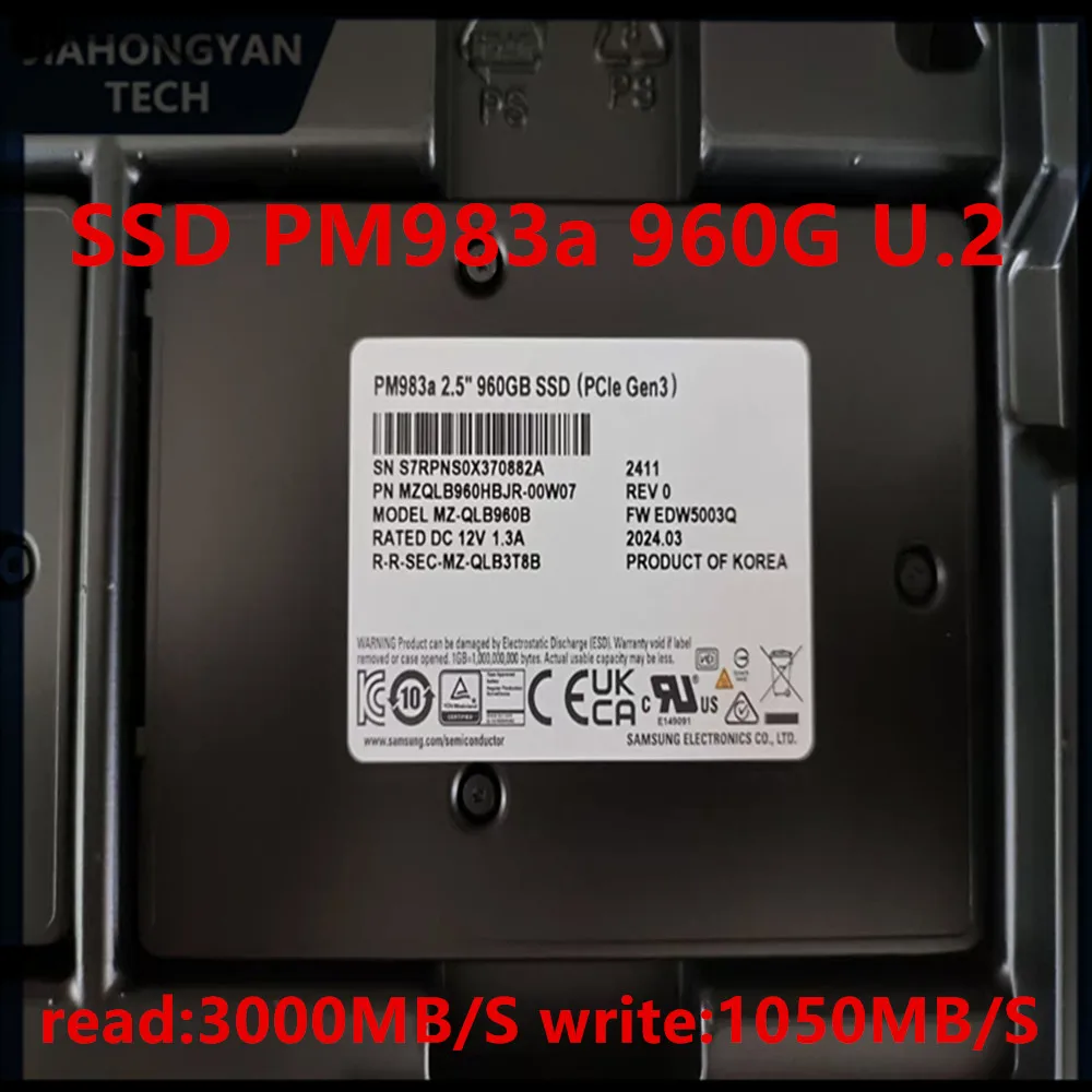 Original For Samsung PM983a 960G 1.92T 3.84T 7.68T NVME U.2 PCIE3.0 Enterprise Desktop Solid State Drive