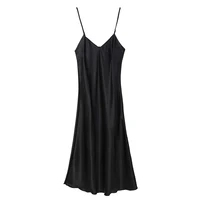 Women's Satin Nightgown Long Slip Sleep Dress Silk V Neck Sleepwear Solid Color Nightwear - Image 4
