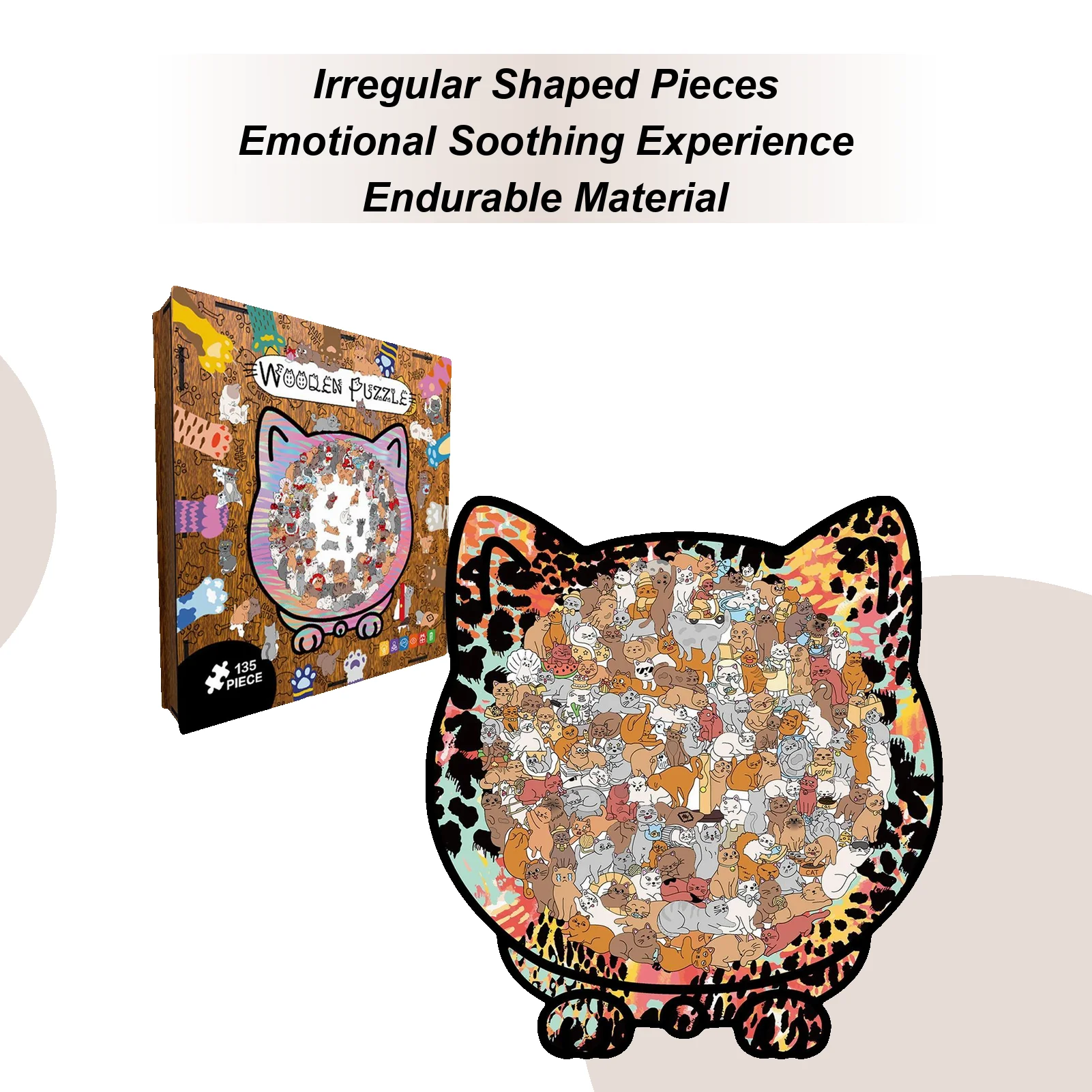 

Cat Puzzles Fun Decor With Photo Frame 135 Pieces Wooden Puzzles For Adults With Storage Box For Family Friend Animal Lover