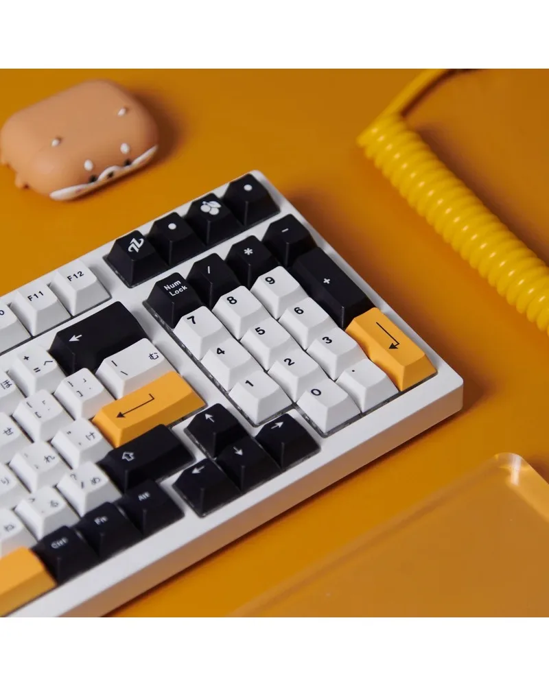 

black white yellow japanese keycaps set pbt dye sub keycaps with jp layout for mechanical keyboards