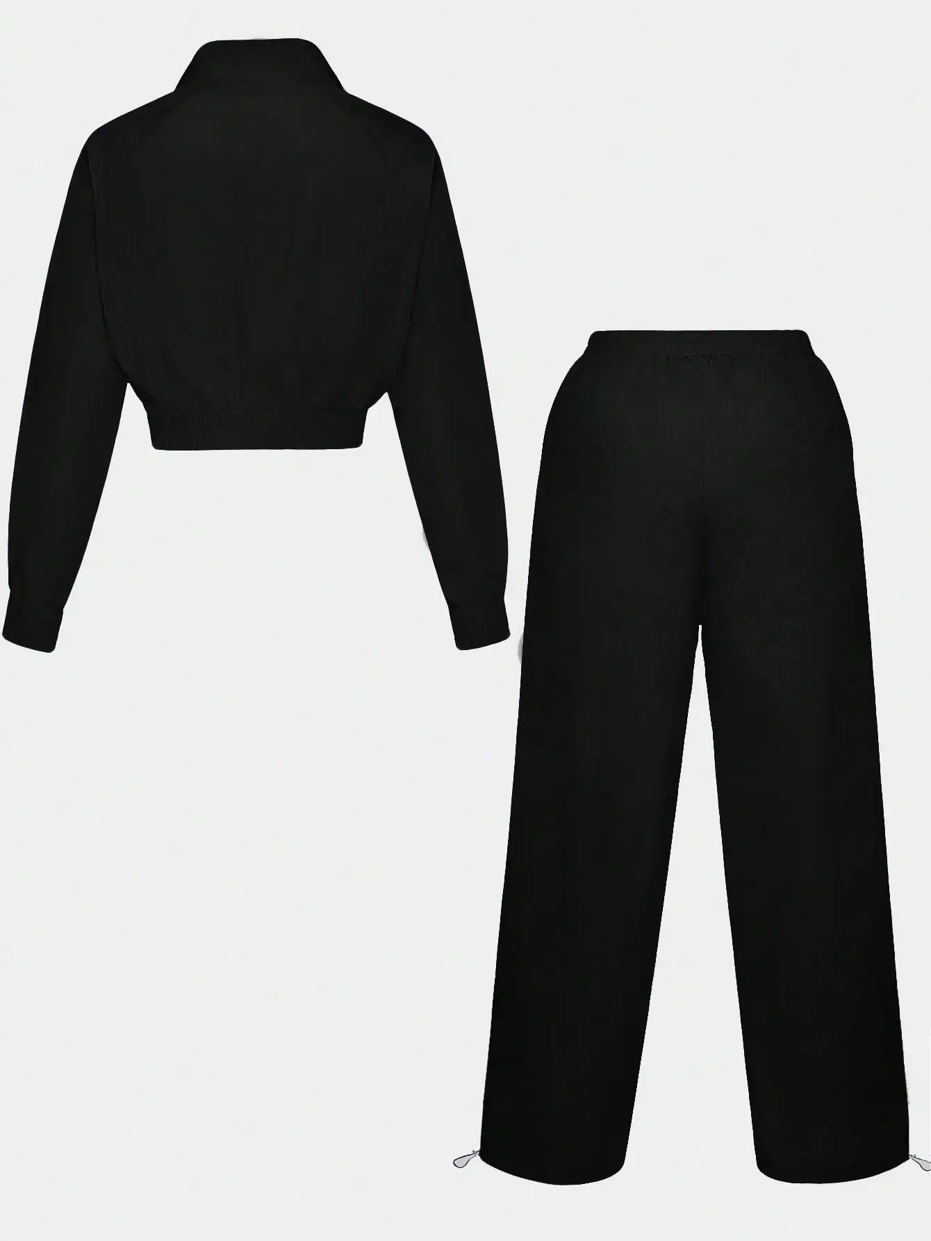 2-delige damesset met zwarte contrasterende strepen en trainingsbroek met wijde pijpen en elastische taille