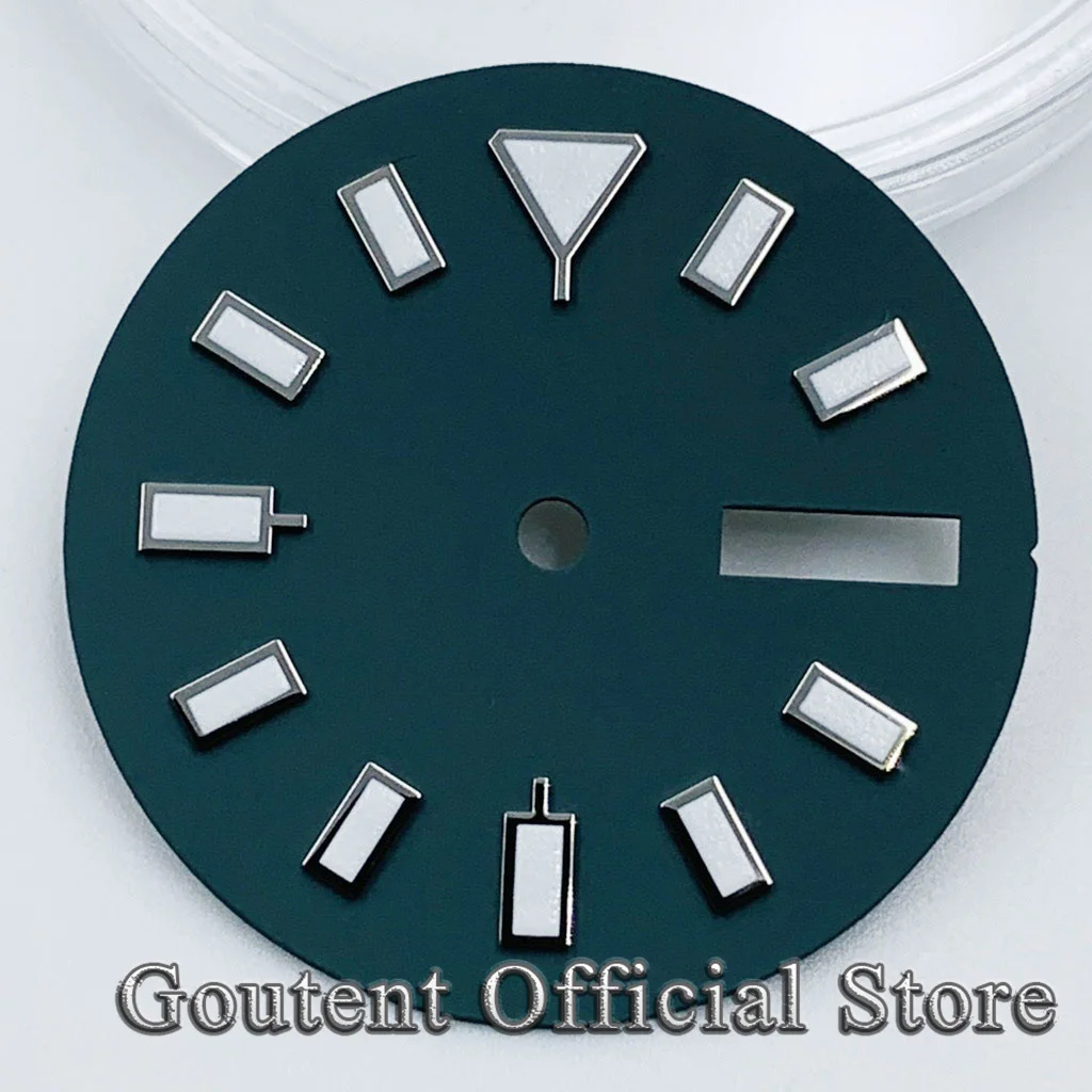 Goutent 28.5mm Sterile Watch Dial Blue Green Luminous Fit NH36 Automatic Movement With Date Window