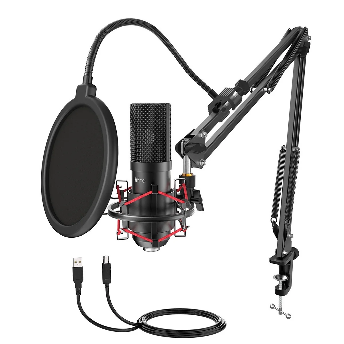 To USB Gaming Microphone Set with Flexible Arm Stand Pop Filter Plug&Play with PC Laptop Computer Streaming Podcast Mic T732