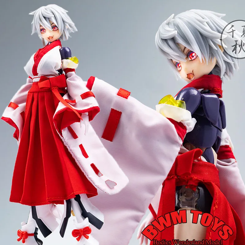 

C-013 1/12 Anime Mobile Suit Girl Classic Japanese Kimono Witch Costume Sleeveless Vest Long Bow Pleated Skirt For 6inch Figure