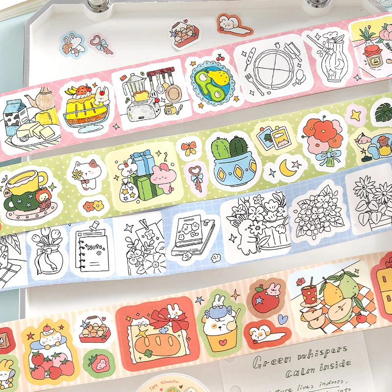 JIAMEI 40mm * 3m Graffiti Scroll Series Kawaii Cartoon Drawing Die Cut Tape DIY Diary Scrapbook Aesthetic Stationery Supplies