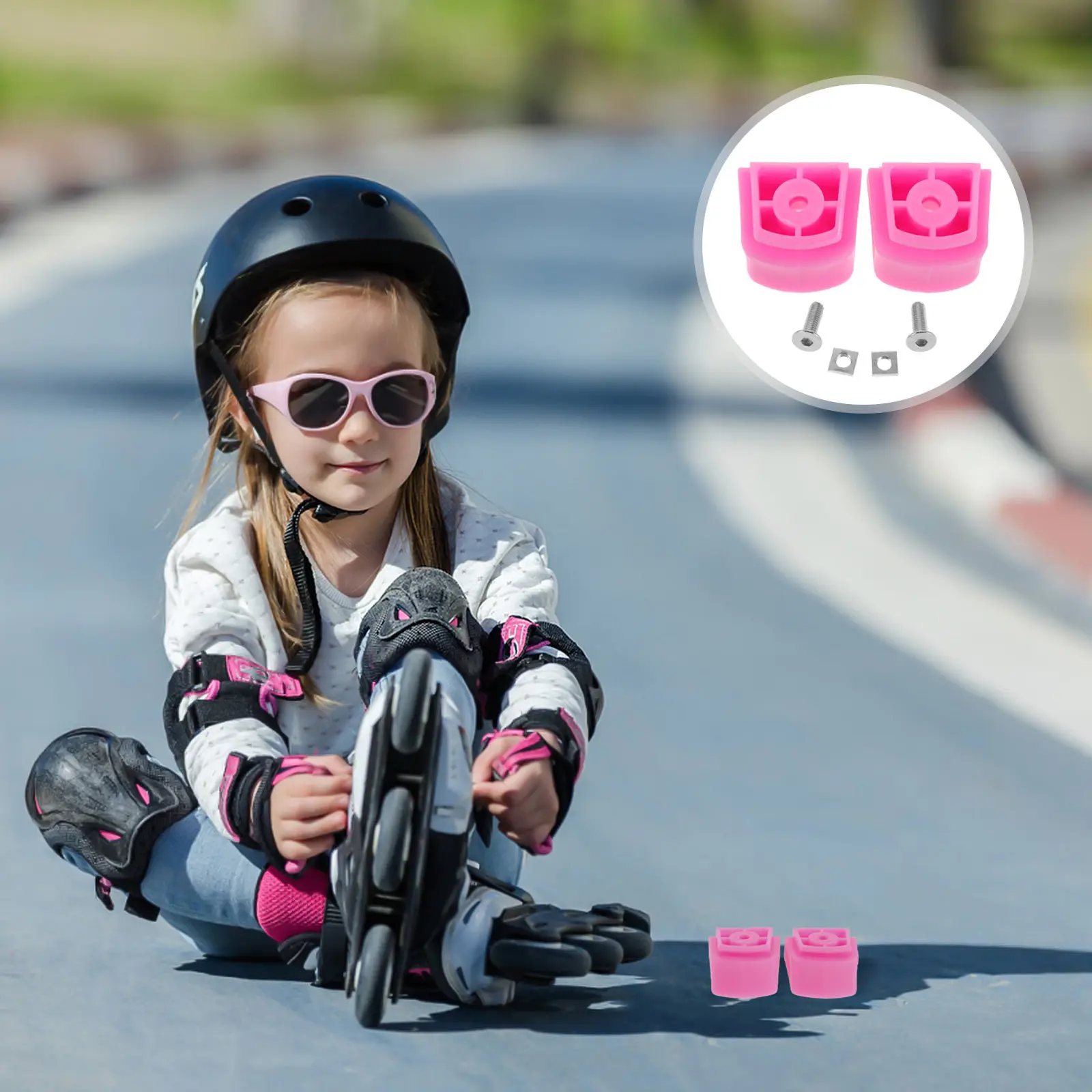 

2Pcs Roller Skate Brakes Deep Pink Anti-Slip Brake Blocks Easy Install Safety Stoppers for Beginner Indoor