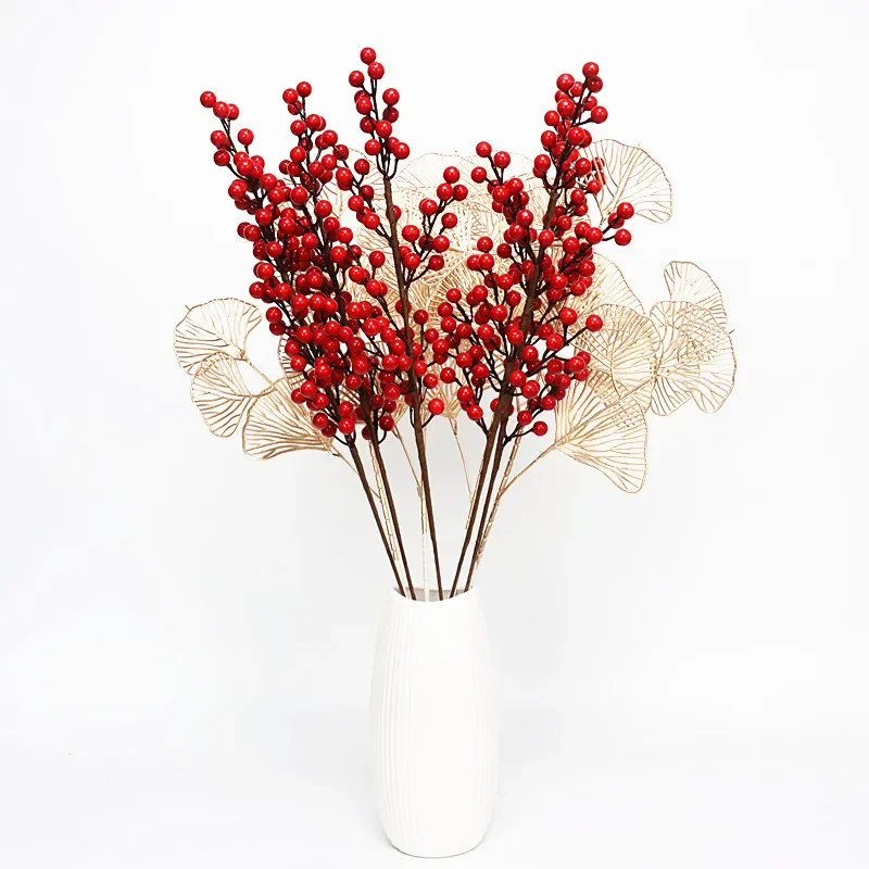 Ouro quente eucalipto artificial ginkgo holly folha plantas artificial flor decoração de casamento para decoração de casa diy decoração de natal