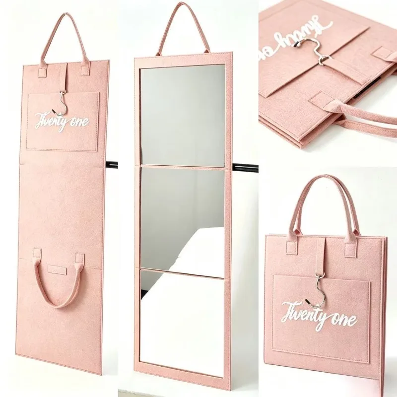 Brand new upgrade folding full-length mirror, portable dressing mirror, student dormitory travel camping Internet celebrity ins