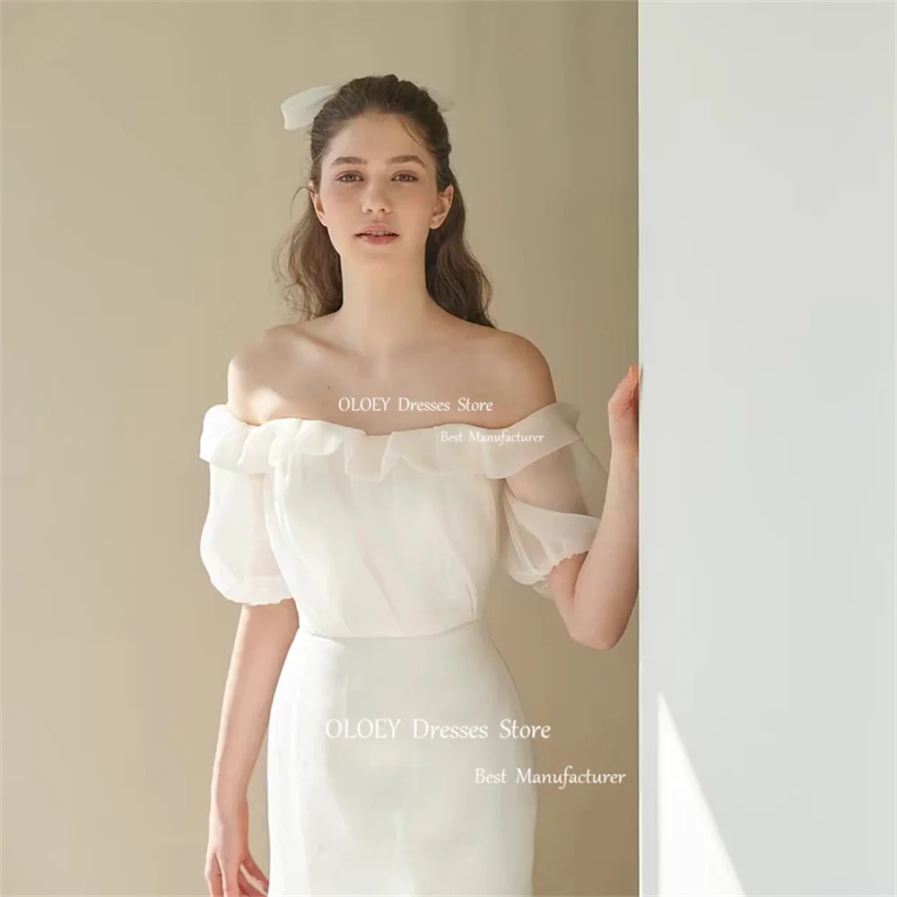 OLOEY gaun pernikahan bahu terbuka gading elegan gaun pengantin Organza halus pemotretan Korea korset ruffle panjang lantai gaun pengantin sesuai pesanan