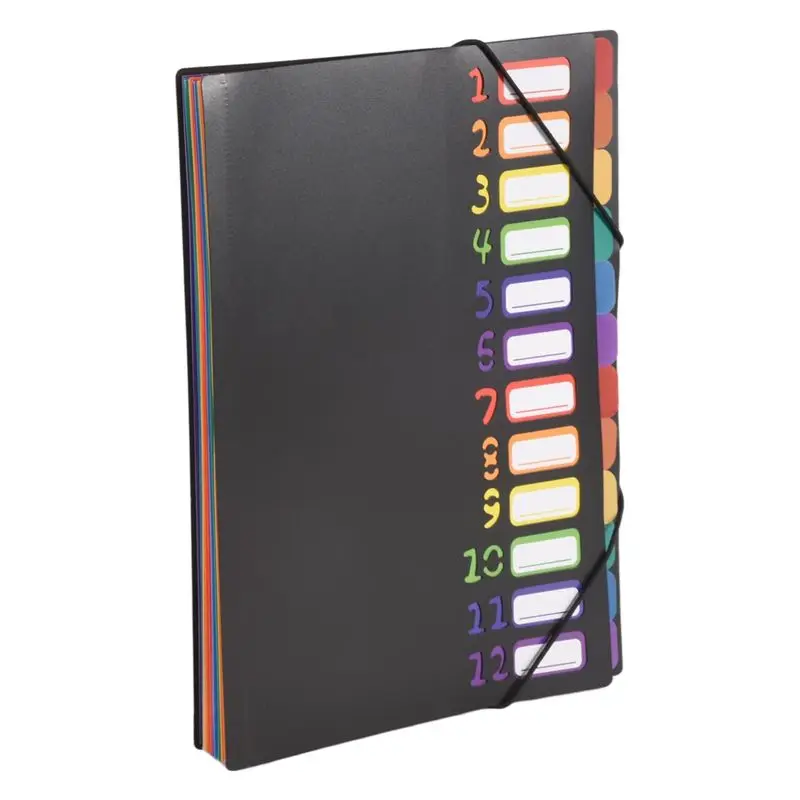 A98E-24 Clear Pocket Expanding File Folder 12 Colored Tabs,Holds 300 Sheets, File Organizer,Numbered Index On Cover