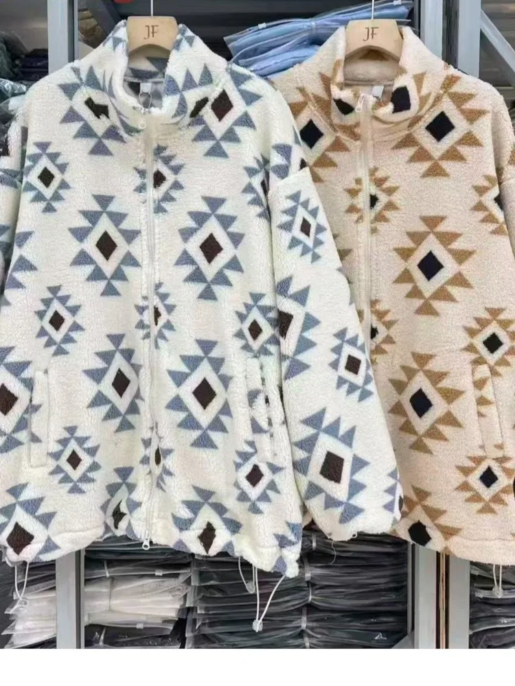 Herbst Winter Plaid Chic Jacke Mantel Frauen Koreanische Lose Cord Zipper Damen Jacken Mäntel Top Manteau Femme Hiver