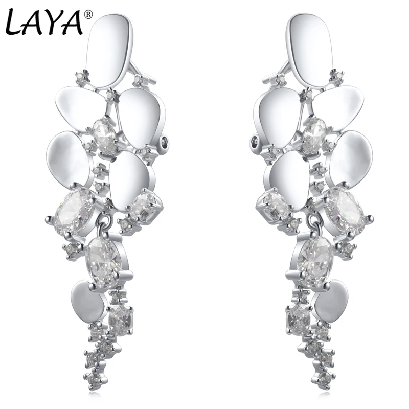 2025 LAYA Sterling 925 Silver Shining White Zircon Clip Long Dangle Earrings For Women Party Original Luxury Jewelry