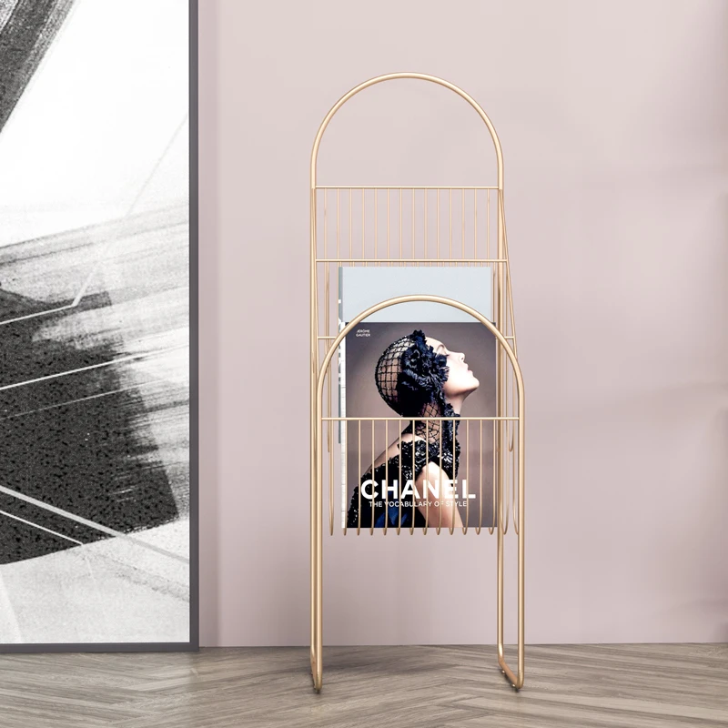 Scandinavian Iron Magazine Rack Office Newspaper Holder Multi-Purpose Book Stand with Storage Modern