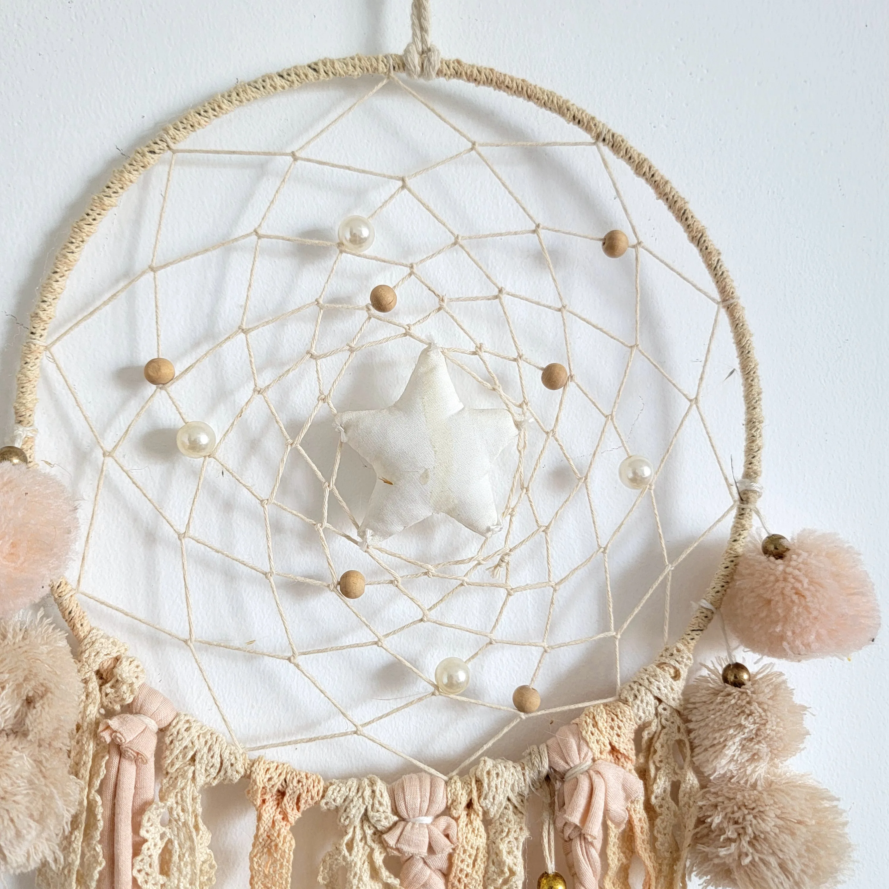 DREAMCATCHER-HOME DECORATION-baby colour- with fabric heart and pompom- chrildren's room decorations- for baby