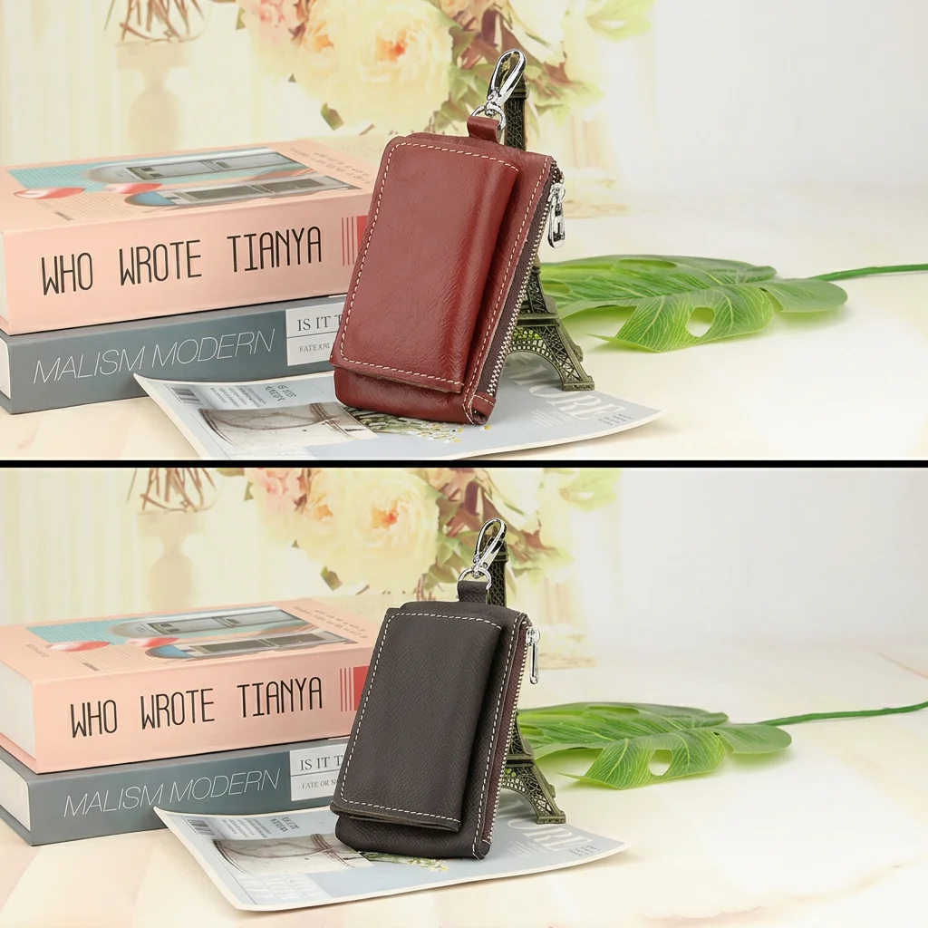 

Trifold Key Wallet Unisex Genuine Leather Coin Pocket Leather Key Wallet Minimalist Key Holder With Zipper Pocket For Shopping