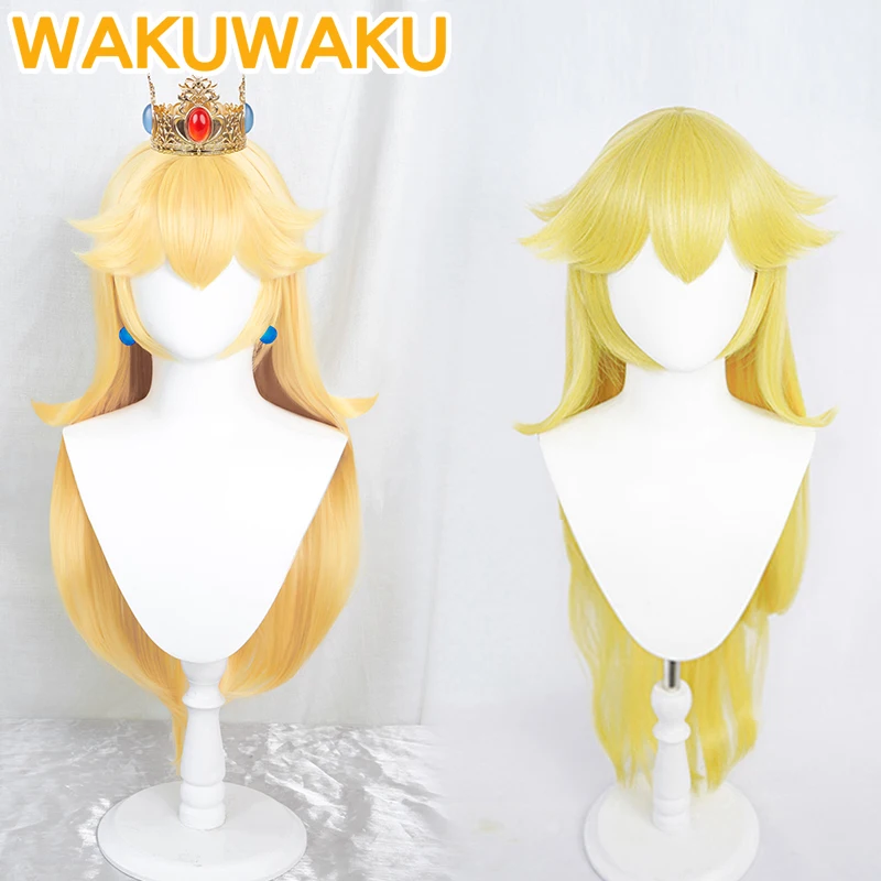 IN STOCK Peachh Wig Game Cosplay Wig WakuWaku Peachh Crown Cosplay Long Wig High Heat Resistant Women Cosplay Wig Princess