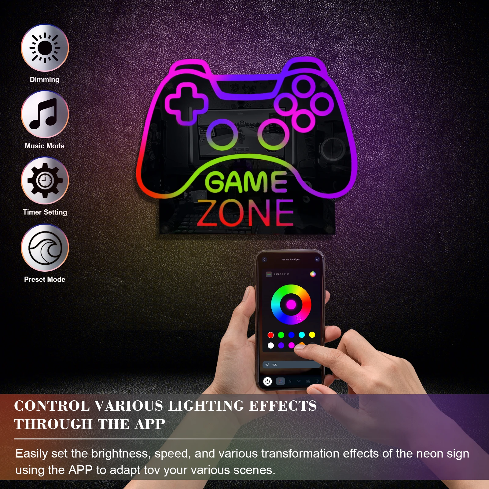 

Gamer Neon Sign RGB Remote Mirror LED Backlight Game Controller for Boys Gamer Room Wall Decor Scrolling Color Changing