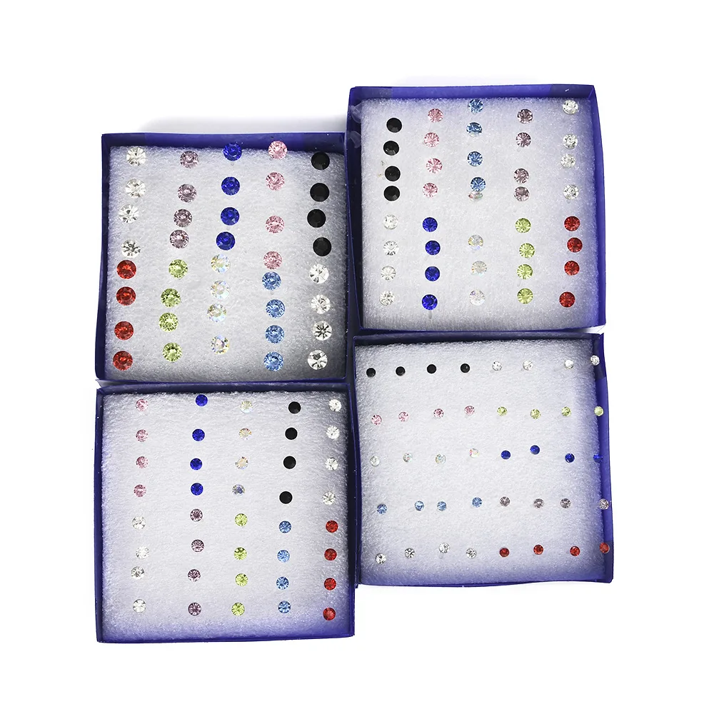 20 Pairs Simple Fashion Small Stud Earrings Colorful Faux Rhinestone Plastic Ear Studs for Women Ear Jewelry Size 2/3/4/5/6mm