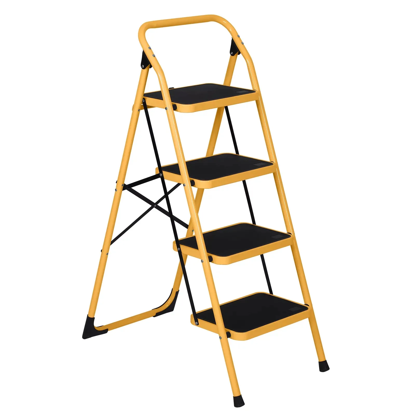 4-Trap Ladder, Lichtgewicht Opstapje, 330 Lb. Laadvermogen, Ijzer, Geel