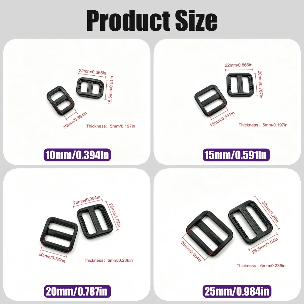 Mixed Color Plastic Tri Glide Slider Adjust Buckles 10/15/20/25mm For Dog Collar Harness Backpack Webbing Strap DIY Accessories