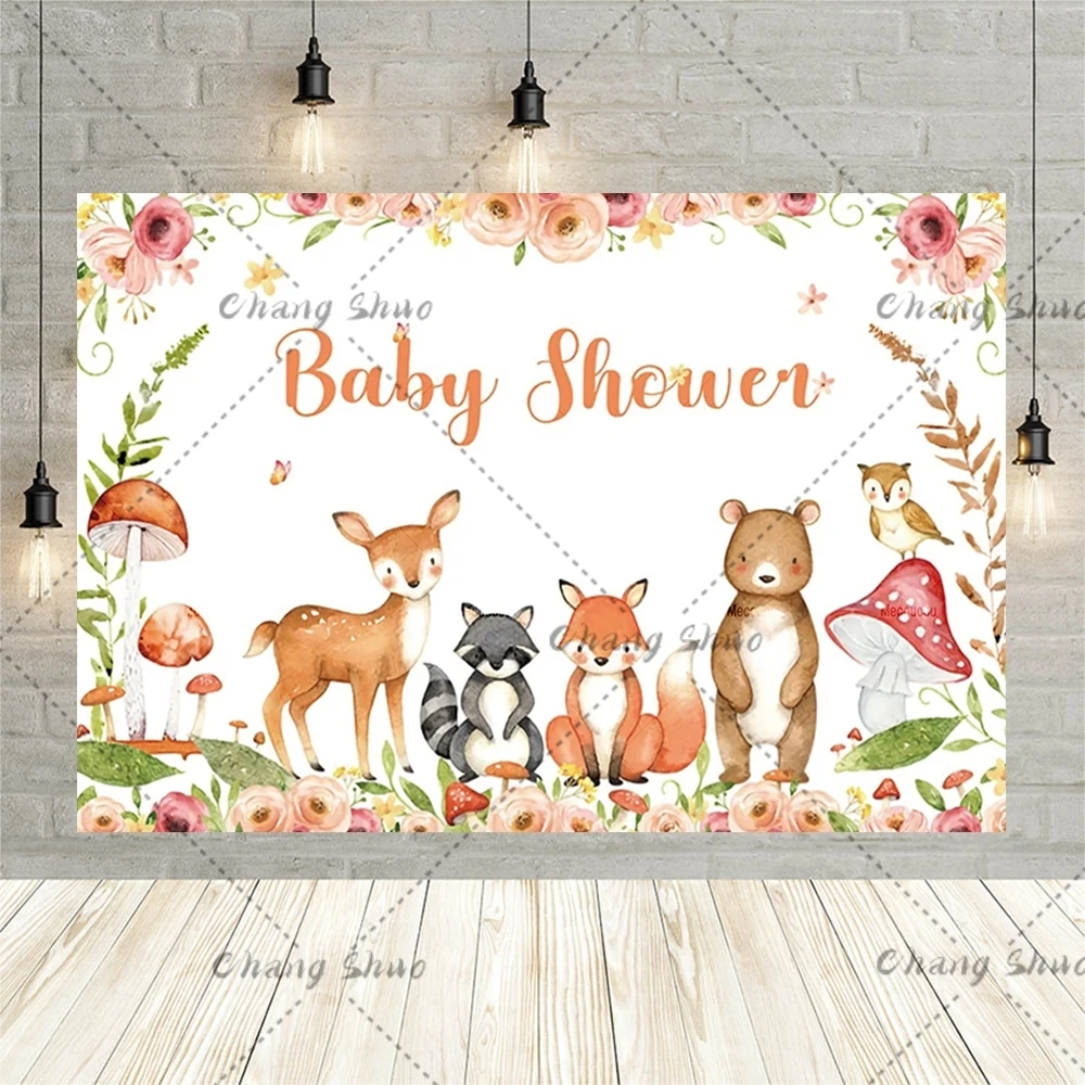 Wild Animals Deer Bear Fox Baby Shower Background Baptism Party Photography Background Children Happy Birthday Decoration Banner