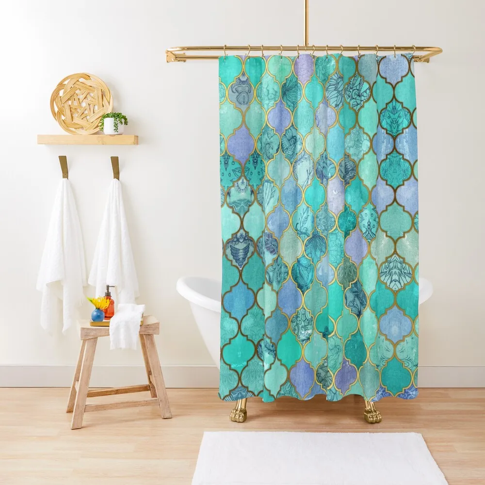 

Cool Jade & Icy Mint Decorative Moroccan Tile Pattern Shower Curtain For The Bathroom Cover Curtain