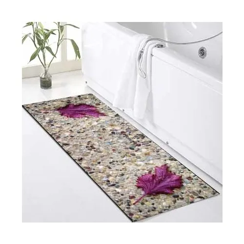 Else Kadser Purple Leaf Stone Pattern Shower Bathtub Fronting Bath Mat