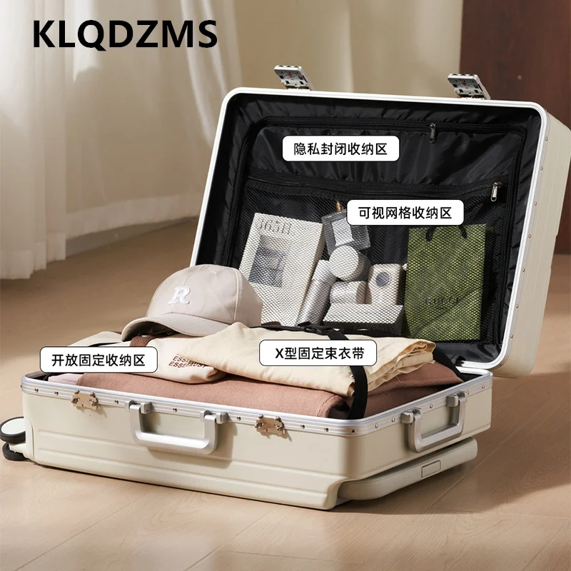 

KLQDZMS Cabin Suitcase Front Opening Boarding Case Laptop Trolley Case USB Charging 20"22"24"26 Inch Multifunctional Luggage