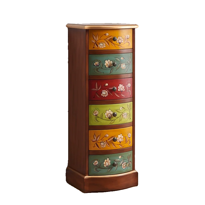 Retro painted 6 six-chest cabinet solid wood storage drawer bucket chef European Chinese narrow vertical cabinet side cabinet 40